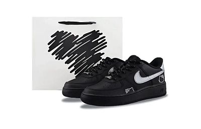 Nike Air Force 1 Abrasion Resistant Low top Skateboard Shoes Unisex Black Silver