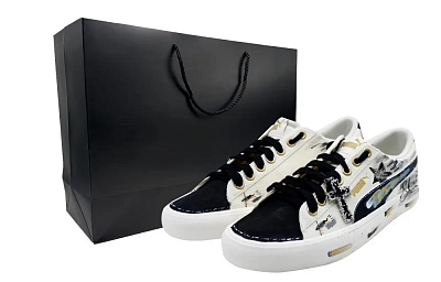 PUMA Bari Casual StarCoat Abrasion Resistant Low top Skateboard Shoes Unisex Black White