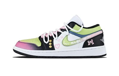 Jordan Air Jordan 1 Mitsuri Kanroji Low top Vintage Basketball Shoes Unisex Pink Green