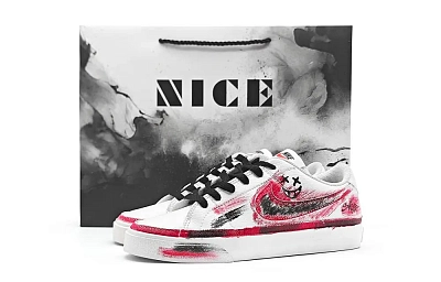 Nike Court Legacy Explosive Graffiti Waterproof Abrasion Resistant Lightweight Low Top Skateboard Shoes Unisex White