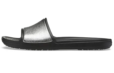 Crocs Sloane Shine Low Slide Flat Casual Black Silver Slippers 'Black Silver' Women's