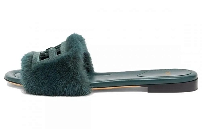 FENDI Baguette Slide Slippers Women's Green