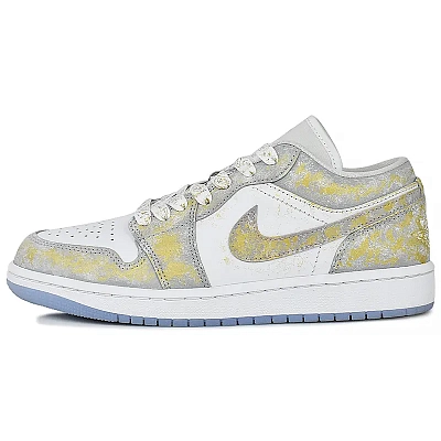 Jordan Air Jordan 1 Wear resistant And Lightweight Low top Vintage Basketball Shoes Unisex Gold Gray