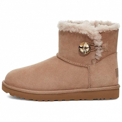 UGG Bailey Mini Button Gold Bling Thermal Short Snow Boots Women's Chestnut
