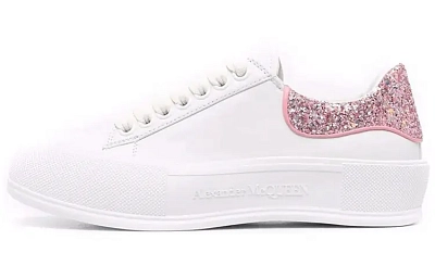 Alexander McQueen Deck Plimsoll 'White Rose Pink Glitter' Women's
