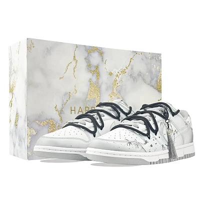 Nike Dunk Ink Bamboo Steps Cushioning, Wear Resistant Low top Skateboard Shoes Unisex White Gray