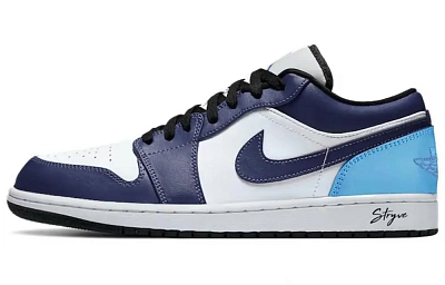 Jordan Air Jordan 1 Dark Blue Phantom Low top Vintage Basketball Shoes Unisex Blue White
