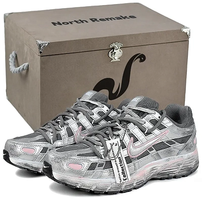 Nike P 6000 Wear resistant And Lightweight Low top Running Shoes Women's Gray Pink