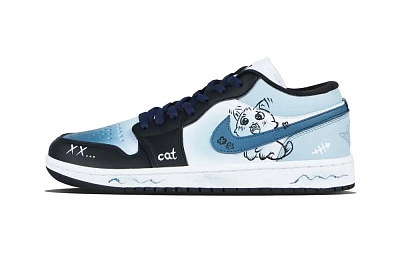 Jordan Air Jordan 1 Azure Low top Vintage Basketball Shoes Unisex Blue