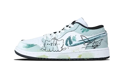 Jordan Air Jordan 1 Mint Morning Island Low top Skateboard Shoes Unisex Silver