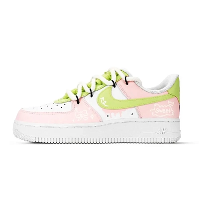 Nike Air Force 1 Sweet Yarn Knot Abrasion Resistant Low Top Skateboard Shoes Unisex Green Orange White