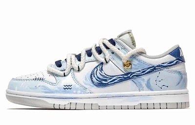 Nike Dunk 668, Aquarius Hermes Abrasion Resistant Low top Skateboard Shoes Unisex Blue White