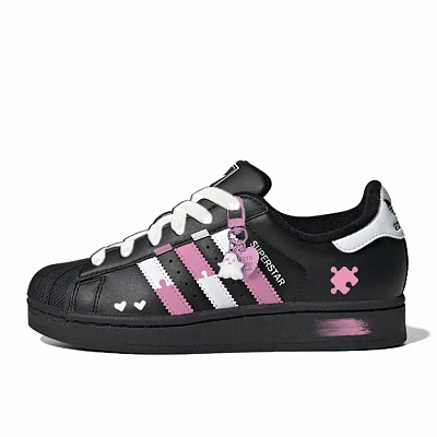 Adidas Originals Superstar 2 Black Pink Ghost Wear resistant And Lightweight Low top Skateboard Shoes Women's Black