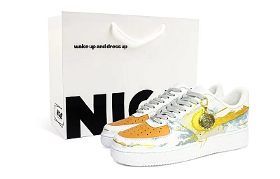 Nike Air Force 1 Abrasion Resistant Low Top Skateboard Shoes Unisex Blue Gold