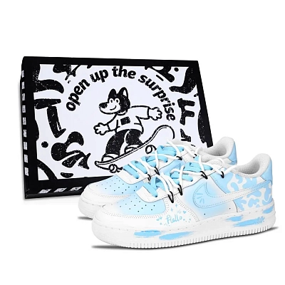 Nike Air Force 1 Air Force 1, Pattern Arts Abrasion Resistant Low top Skateboard Shoes Unisex Blue