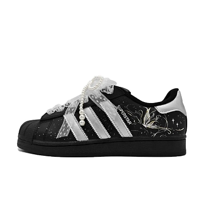 Adidas Originals Superstar 2 Butterfly Feather Starry Sky Abrasion Resistant Low top Skateboard Shoes Unisex Silver