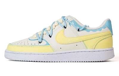 Nike Court Vision Low Abrasion Resistant Low top Skateboard Shoes Unisex Beige Yellow Blue