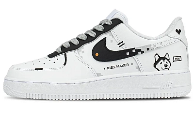 Nike Air Force 1 Pixel Cute Dog Design Cushioning Low top Skateboard Shoes Unisex White