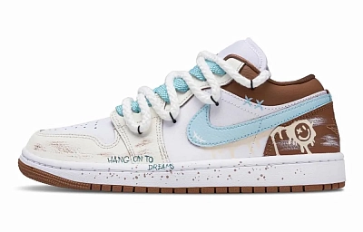Jordan Air Jordan 1 Sea Salt Green Coconut Abrasion Resistant Low top Vintage Basketball Shoes Unisex White Blue Brown