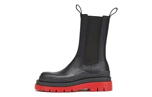 Bottega Veneta Tire Chelsea Crew Chelsea Boots Women's Black Red