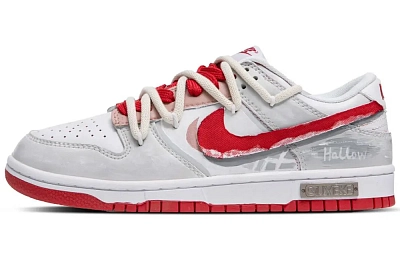 Nike Dunk Low White Moonlight Slip Resistant Abrasion Resistant Low top Skateboard Shoes Men's Gray Red