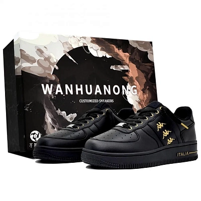 Kappa Black Samurai Ten Thousand Flowers Black Gold Gift Bag Slip-Resistant Low-Top Skateboard Shoes Unisex Black