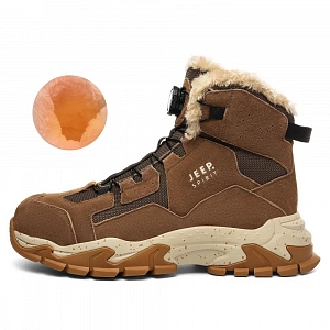 JEEP SPIRIT Thickened And Fleece Lined Short Snow Boots Unisex Caramel Brown