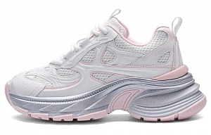Kappa Urban Sports Back to Back Anti Slip Wear Resistant Low Top Chunky Sneakers Women's Classic White Pink Peony