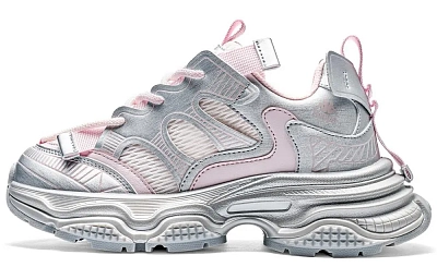 Kappa Back to Back Anti Slip Wear Resistant Low Top Chunky Sneakers Women's Silver Pink