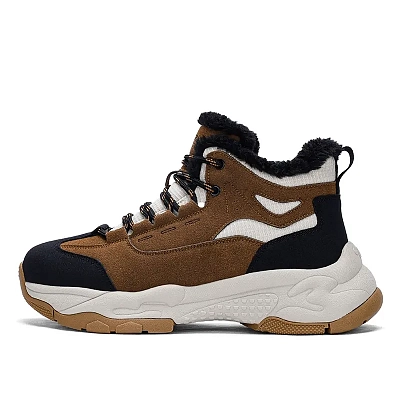 JEEP SPIRIT Thickened And Fleece Lined Insulated Shoes Winter Men's Snow Boots Men's Caramel Brown