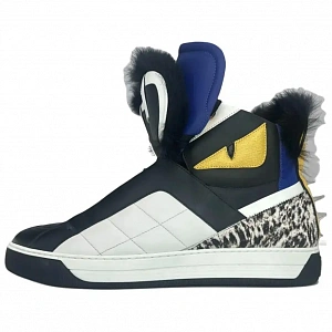 FENDI Red Eye High top Skateboard Shoes Men's Black White Yellow