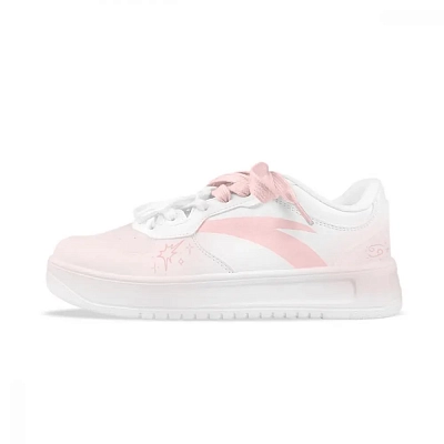Anta Relaxed Slip Resistant Abrasion Resistant Low top Skateboard Shoes Women's Pink White