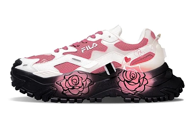 FILA FUSION BIANCO Peach Rose Abrasion Resistant Low Top Casual Shoes Women's White Pink