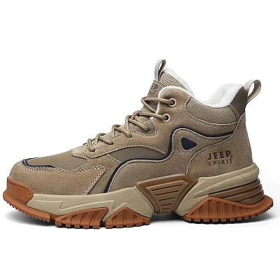 JEEP SPIRIT Padded And Fleece Lined Thickened Thermal Shoes Crew Snow Boots Men's Natural Deer