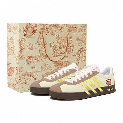 Adidas VL COURT 2.0 Abrasion Resistant Low top Skateboard Shoes Unisex Light Yellow