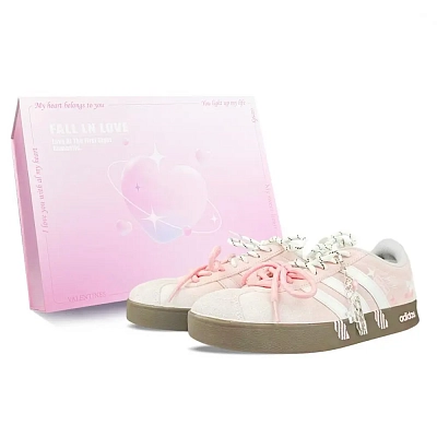 Adidas VL COURT 2.0 Abrasion Resistant Low top Skateboard Shoes Unisex Pink White