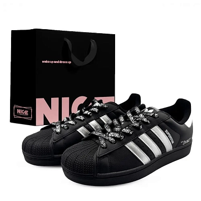 Adidas Originals Superstar Abrasion Resistant Low Top Skateboard Shoes Unisex Black Silver