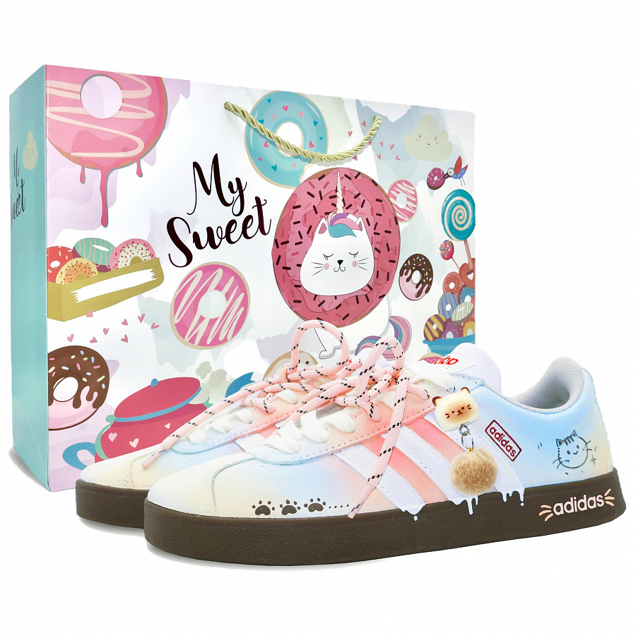 Adidas VL COURT 2.0 Milk Kitten, Shopping Bag Abrasion Resistant Low Top Skateboard Shoes Women's Blue Pink купить в интернет-магазине Yoocart с быстрой доставкой по России.