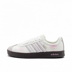 Adidas VL COURT 2.0 Satin Peony Abrasion Resistant Low Top German Army Trainers Women's White Pink