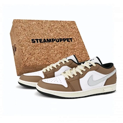 Jordan Air Jordan 1 Low Shock Absorbers Slip Resistant Breathable Low Top Vintage Basketball Shoes Men's Brown White