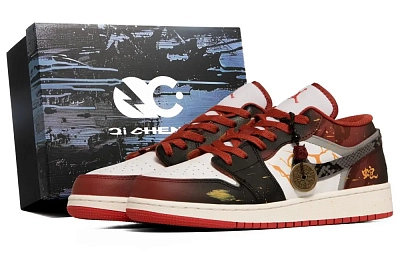 Jordan Air Jordan 1 Slip Resistant Low top Vintage Basketball Shoes Men's Black Red