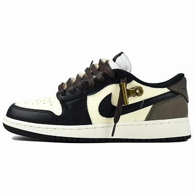 Jordan Air Jordan 1 Anti Slip Wear Resistant Low Top Vintage Basketball Shoes Men's Black Beige Brown