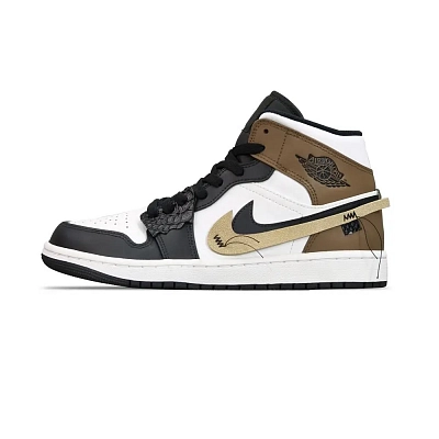 Jordan Air Jordan 1 Cushioning Anti-Slip And Wear-Resistant Mid-Top Vintage Basketball Shoes Men's Black Brown