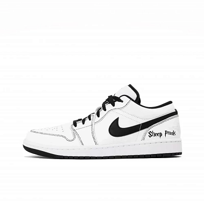 Jordan Air Jordan 1 Harry Panda Durable Breathable Low-Top Vintage Basketball Shoes Men's Black White