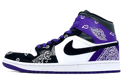 Jordan Air Jordan 1 Mid SE Mid-Top Vintage Basketball Shoes Unisex Black White Purple