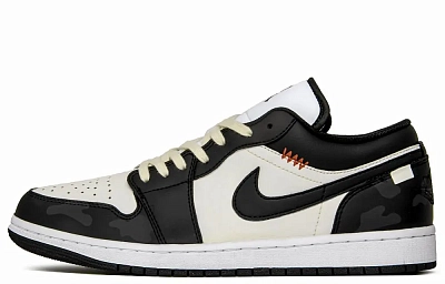 Jordan Air Jordan 1 Emotional Fragment Anti-Slip Wear-Resistant Low-Top Vintage Basketball Shoes Men's Black Beige