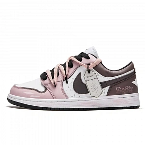 Jordan Air Jordan 1 Da Vinci Custom, Rose Edition Slip Resistant Low Top Vintage Basketball Shoes Women's Pink Black