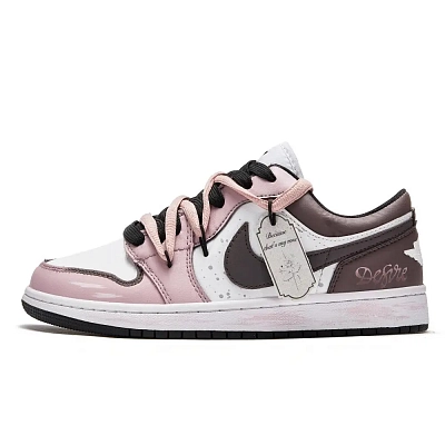 Jordan Air Jordan 1 Da Vinci Custom, Rose Edition Slip Resistant Low Top Vintage Basketball Shoes Women's Pink Black