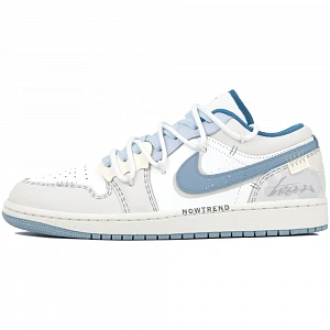 Jordan Air Jordan 1 Ice Blue Sea Salt Durable Breathable Low-Top Vintage Basketball Shoes Unisex White Gray Blue