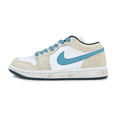 Jordan Air Jordan 1 Slip-Resistant Low-Top Vintage Basketball Shoes Unisex Brown White Blue